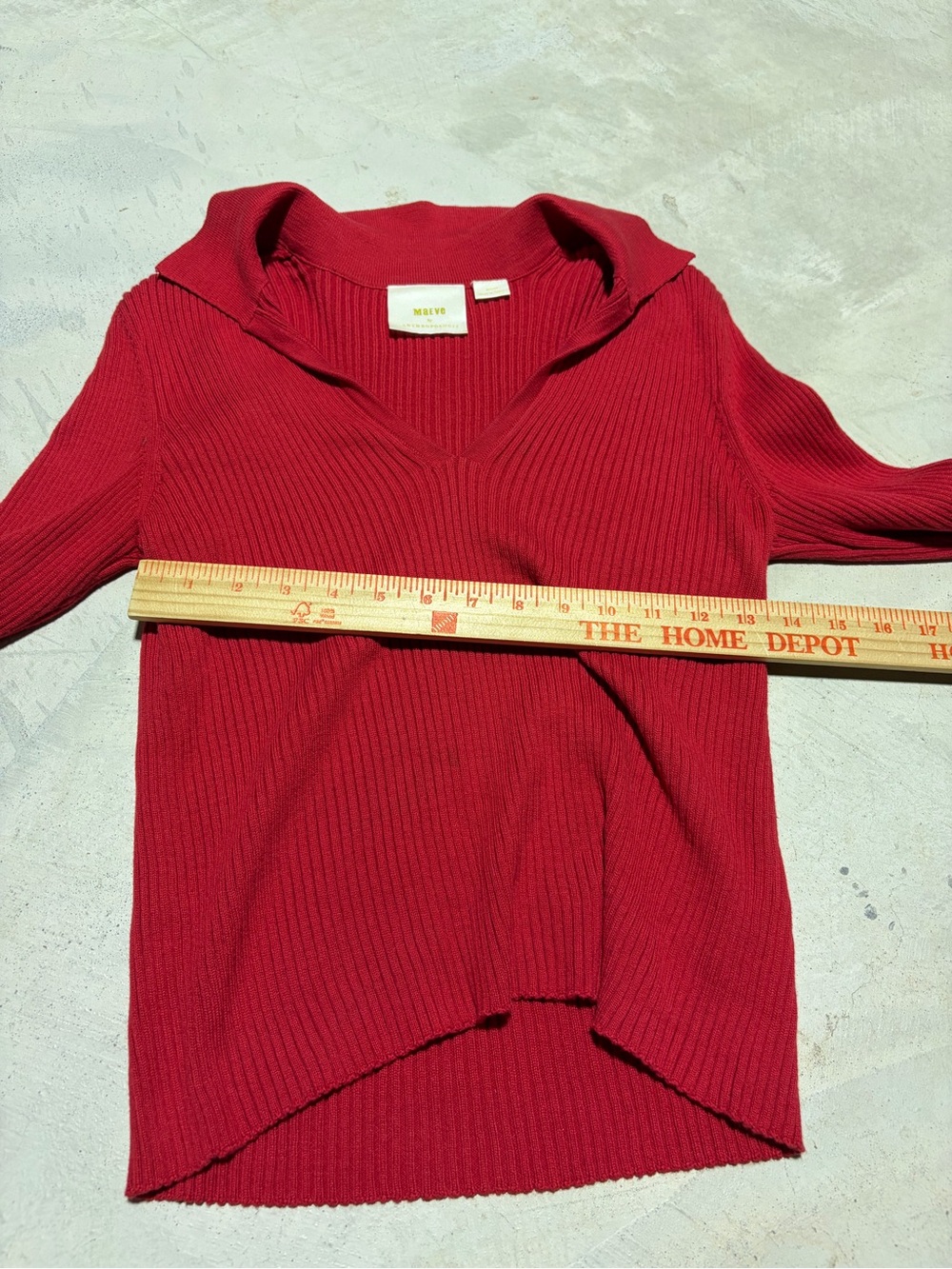 Anthropologie Maeve Red Ribbed V-Neck Bell Sleeve Sweater medium - Picture 3 of 10